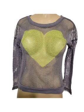 Hard Candy Gray Mesh Top with Yellow Heart LARGE Goth Punk